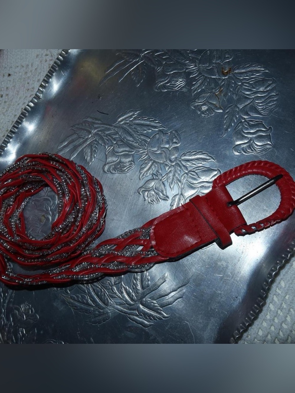 Red and Clear Braided Leather belt